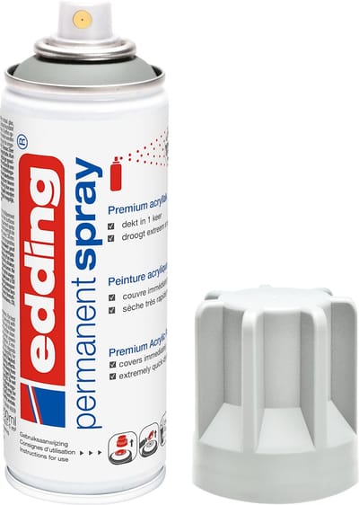edding 5200 spuitverf in spuitbus - lichtgrijs mat - 1 stuk - 200 ml verf - direct dekkend – 0,7-1 m2 oppervlak - acrylverf voor het lakken en versieren van glas, metaal, hout, keramiek, kunststof, canvas - permanent spray, verfspray