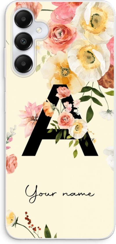 Gepersonaliseerd - Case Company® - Hoesje geschikt voor Samsung Galaxy A05s hoesje - Flirty Flowers Monogram - Soft Cover Telefoonhoesje - Bescherming aan alle Kanten en Schermrand