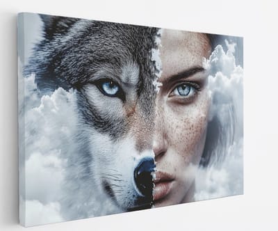 Saammp Canvas Schilderij - Abstract - Vrouw - wolf - 30x20 - Foto op canvas - Wanddecoratie - Muurdecoratie Woonkamer - Slaapkamer decoratie - Canvas Print
