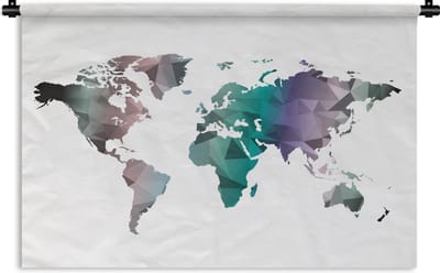 Wandkleed Eigen Wereldkaarten - Artistieke wereldkaart kleur Wandkleed katoen 150x100 cm - Wandtapijt met foto