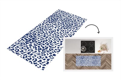 Keukenloper - Loper keuken - Panterprint - Blauw - Wit - 120x50 cm - Keukenloper vinyl