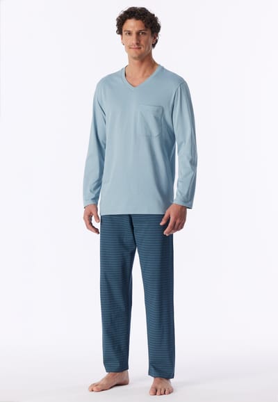Lange pyjama met v-hals en borstzak, ijsblauw met patroon - Comfort Essentials 48