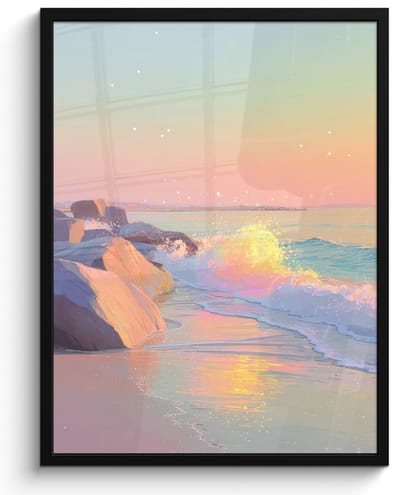 Poster in lijst - Fotolijst 60x80 cm - Posters - Zomerlicht - Strand - Fonkelende accenten - Posterlijst zwart - Decoratie - Wanddecoratie woonkamer - Muurdecoratie slaapkamer