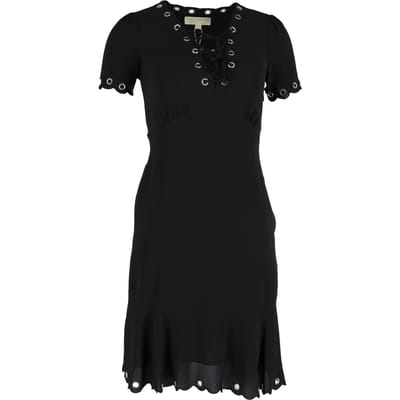 Michael Kors jurk met oogjes en vetersluiting, geschulpte rand, in zwart polyester