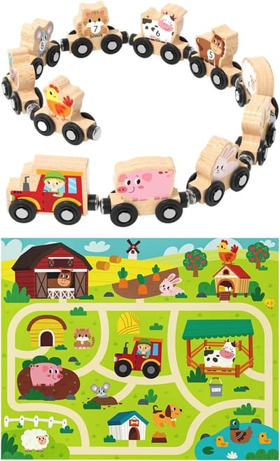 Houten Dierentrein - Houten Trein - Educatief Spel - Ontwikkelt Fantasie - 25.5 x 17.5 x 3 cm