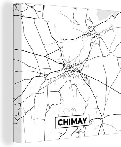 Canvas Schilderij België – Chimay – Stadskaart – Kaart – Zwart Wit – Plattegrond - 20x20 cm - Wanddecoratie