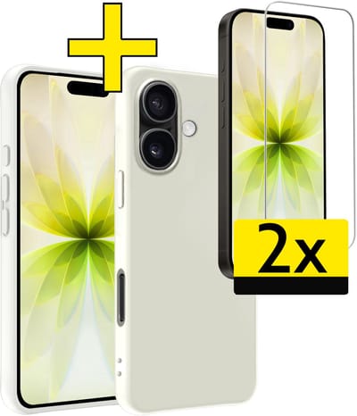Hoesje - Met 2x Screenprotector - Geschikt voor Apple iPhone 17 - Sterk & Shockproof - Back Cover - Siliconen Case - Telefoon Hoes - Telefoonhoesjes - Wit