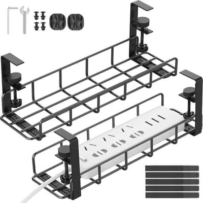 Kabelmanagementtray voor Onder Bureau - Stalen Kabel Organizer zonder Boren - Zwart (2 Stuks)
