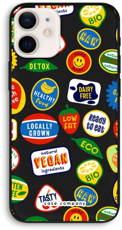 Case Company® - Hoesje geschikt voor iPhone 12 hoesje - Fruitsticker - Biologisch Afbreekbaar Telefoonhoesje - Bescherming alle Kanten en Schermrand