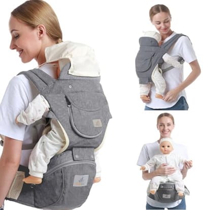 Ergonomische En Verstelbare Draagzak Voor Baby's - Zacht Katoen Met Opbergtas En Flessenhaken, Geschikt Voor Pasgeborenen Tot 36 Maanden, Grijs