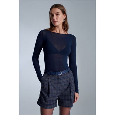 Slim Fit Bootluik Lange Mouw Gebreide Blouse