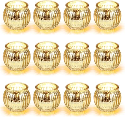 12 stuks theelichtkaarsenhouders glas, gouden glazen kaarsenhouder, votief kaarsenhouder voor tafel middenstuk, theelichthouders voor bruiloft, verjaardagsfeestje, woondecoratie