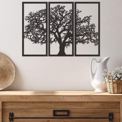 Wanddecoratie Boom Uit 3 Delen - Wanddecoratie Drieluik Boom - Muurdecoratie Boom - Muurdecoratie Drieluik Boom - Muurdecoratie Woonkamer - Wanddecoratie Woonkamer - Wanddecoratie Industrieel - Wanddecoratie hout - Home Decor - 72 x 49 cm