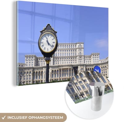® Glasschilderij 180x120 cm - Schilderij acrylglas - Het Roemeense Parlementsgebouw in Boekarest - Foto op glas - Muurdecoratie woonkamer - Wanddecoratie slaapkamer - Schilderijen