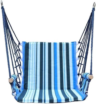 Hangstoel Schommel - Dubbele hangmat - Buiten ontspannen - Met houten leuningen - 120 kg draagvermogen - Beige