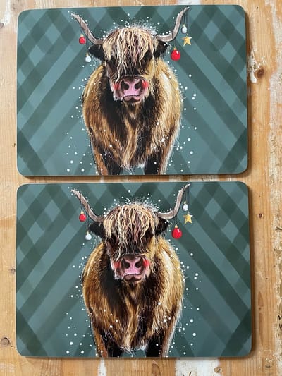 Alex Clark Placemats(MEDIUM FORMAAT) Highland Cow ~ Hooglander Kerst/winter