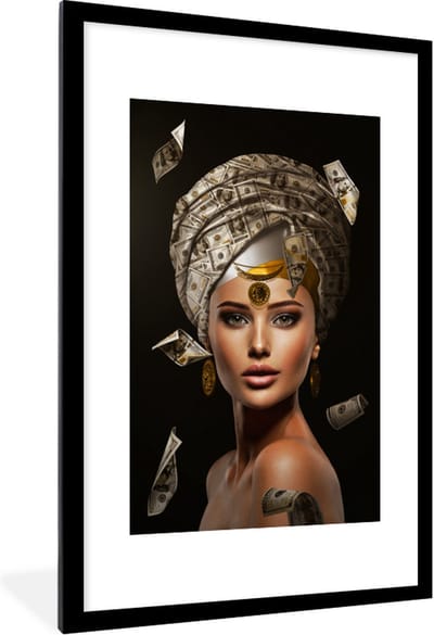Fotolijst incl. Poster - Vrouw - Bankbiljetten - Zwart - 80x120 cm - Posterlijst