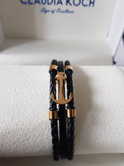 Claudia Koch Bracelet Men Genuine Leather With Stainless Steel, Black Gold
