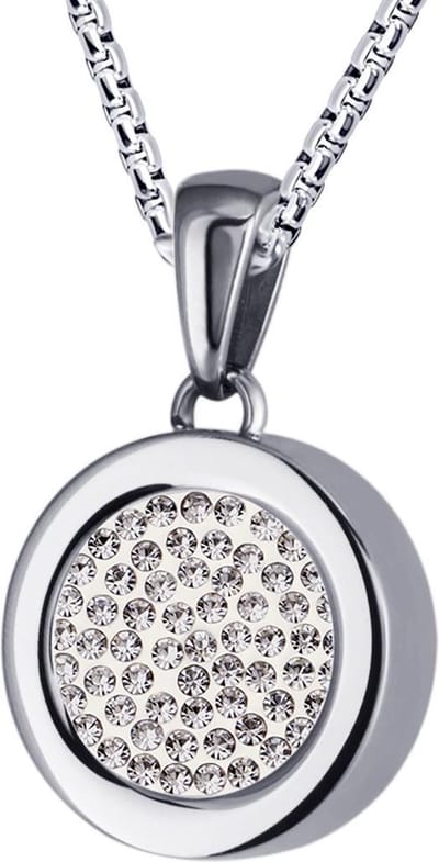 Quiges 12mm Mini Munt Hanger Zilverkleurig RVS Glans met Zirkonia Wit Munt en Box Ketting Ankerketting 42-46cm