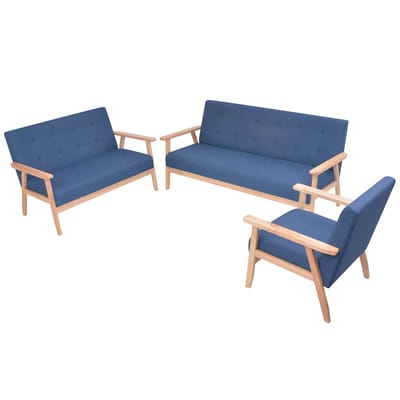 vidaXL - Bankstel - stof - blauw - 3-delig