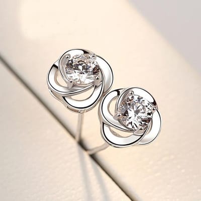 Zilver 925 Oorbellen Luxe Rond Geslepen Zirkonia Diamant Dubbele Stud Oorbellen Bruiloft Sieraden Cadeau voor Vrouwen Verkleuren Nooit