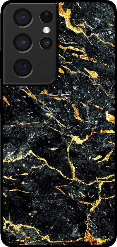 Smartphonica Telefoonhoesje voor Samsung Galaxy S21 Ultra met marmer opdruk - TPU backcover case marble design - Goud Zwart geschikt voor Samsung Galaxy S21 Ultra