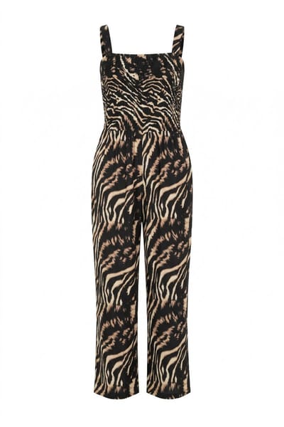 Angel of Style - Dames - Jumpsuit eendelig all-over print wijde rechte broek - Zwart - Maat 46