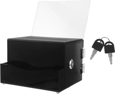Donatiebox met slot - Fooienpot Suggestiebus - Veilig Geld Opslaan - Stevig Acryl Materiaal - 20x16x136 cm - Zwart