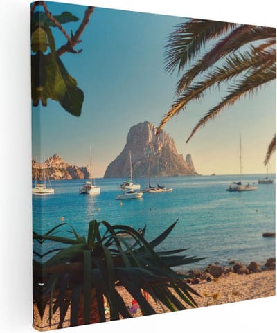 Artaza Canvas Schilderij Strand - 30x30 cm - Klein - Wanddecoratie Zeezicht - Muurdecoratie Palmboom - Kamer Accessoires