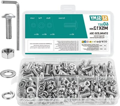 SnelShoppen - Set van 60 M5 Schroeven, Lenskop Schroeven, M5 x 12 mm, RVS Flens Schroeven, Moerset, Platkop Schroeven met Flens, Voldraad, Machine Sch
