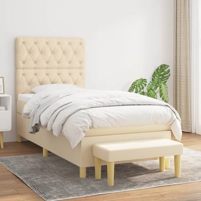 vidaXL - Boxspring - met - matras - stof - crèmekleurig - 80x200 - cm