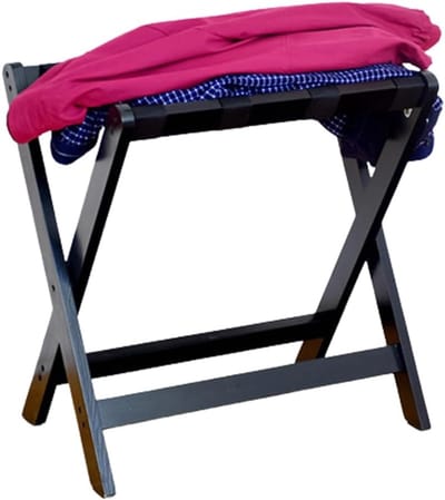 Opvouwbaar Bagagerek - Kofferstandaard Hout - Gasten Ontvangen - Robuuste Nylon Riemen - 60 x 40 x 60 cm - Zwart
