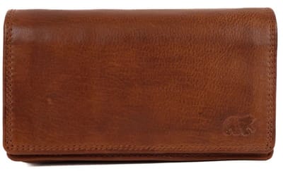 Bear Design Violan Leren Dames Overslag Portemonnee - Cognac