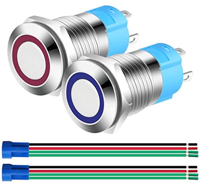 2 stuks 12mm Roestvrij Staal Drukknop Waterdichte Tuimelschakelaar AAN-UIT met LED