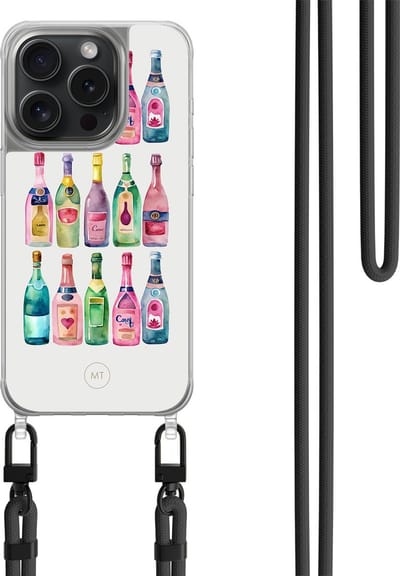 Hoesje met koord geschikt voor iPhone 14 Pro - Cheers & cheers - Inclusief zwart koord - Crossbody beschermhoes - Transparant, Multi - Mooie Telefoonhoesjes