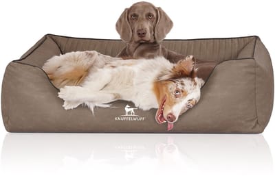 Knuffelwuff orthopedisch hondenbed Columbia van laser-gewatteerd kunstleer XL 105 x 75cm steenkleurig