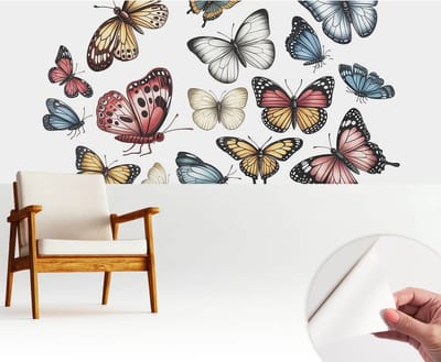 Wallfluent Zelfklevend Behang - Paradijsvlinders Zelfklevend fotobehang - 250x104 cm - Wit Zelfklevend Behang - Plakklare achterzijde - Voor de slaapkamer, woonkamer en hal Zelfklevend Behang