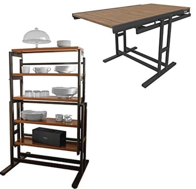 Modulaire tafel voor kleine ruimtes, om te zetten in plank, industriële stijl, walnootkleur