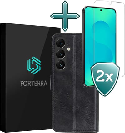 Hoesje Met 2x Screenprotector - Geschikt voor Samsung Galaxy S25 - Luxe Pasjeshouder - Flip Case - Bookcase Portemonee - Kunstleer Book Case - Flipcase Hoes - Book Cover - Walletcase - Portemonneehoes - Zwart