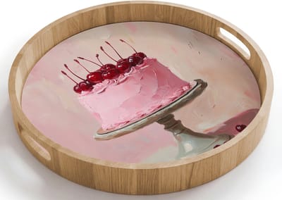 Dienblad rond 40x40 cm - Schootdienblad hout - Taart - Pink - Cherry - Borrelplank rechthoek - Plateau houten dienbladen