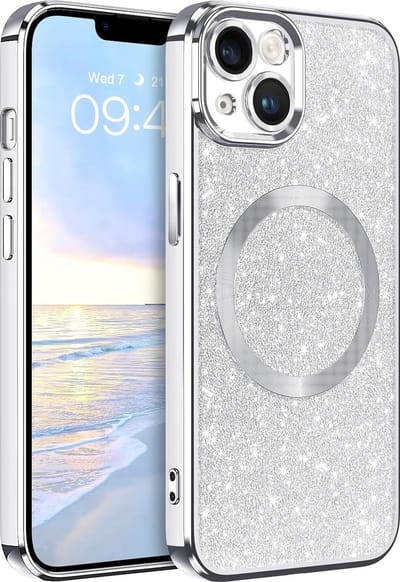 Hoesje Geschikt voor iPhone 15 Magsafe hoesje Zliver - Lens beschermer glitter backcover