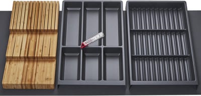 Orga-Box Vario SET 3 antraciet voor lade van 120 mm: bestekbak, messenhouder, kruidenbak, antislipmat Orga-Weave