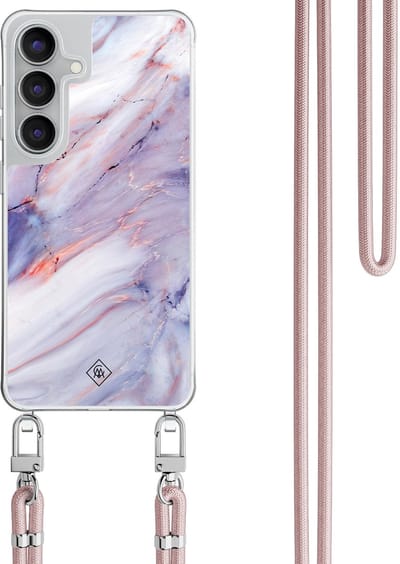 Casimoda® hoesje met rosegoud koord - Geschikt voor Samsung S25 FE - Marmer Paars - Afneembaar koord - TPU/polycarbonaat - Paars