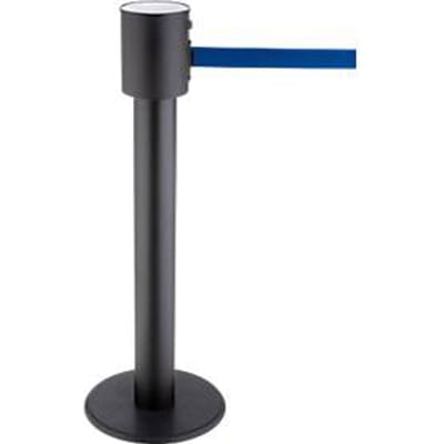 Afzetpaal RS-Guidesystems® GLA 200, zwart, band blauw en tot 20 m uitschuifbaar, Ø 350 x H 1000 mm, gelakt metaal & kunststof