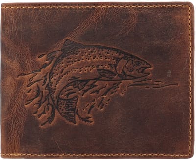 Greenburry Vintage portemonnee met vis reliëf leer 12 cm - Jongens - Horizontaal - forelle