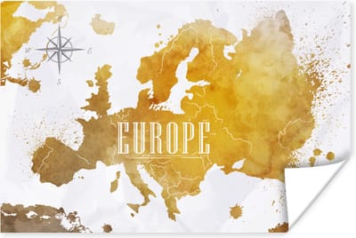 Poster 30x20 cm - Wereldkaarten - Europa - Goud - Posters - Kamer decoratie - Wanddecoratie woonkamer - Muurdecoratie slaapkamer
