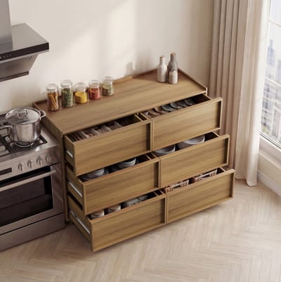 FloraGrace Dressoir - Moderne Kommode Met 6 Laden - Voor Woonkamer Slaapkamer En Hal - MDF En Spaanplaat - 115x48x78 Cm - Eikenkleur