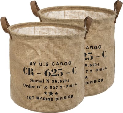 Atmosphera Opbergmand Vintage - 2x - rond - jute - naturel - D30 cm - opvouwbaar - decoratie mand