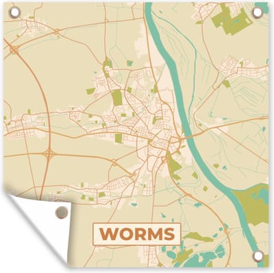 Tuin poster Kaart - Worms - Vintage - Plattegrond - Stadskaart - 200x200 cm - Tuindoek