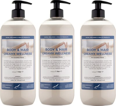 Body & Hair Creamy Wellness 1 Liter - met gratis pomp - set van 3 stuks - 2 in 1 voor lichaam en haar.